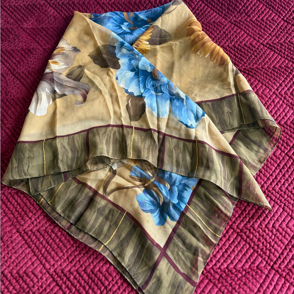 Echo 100% Silk Floral Print Scarf. ~34” square